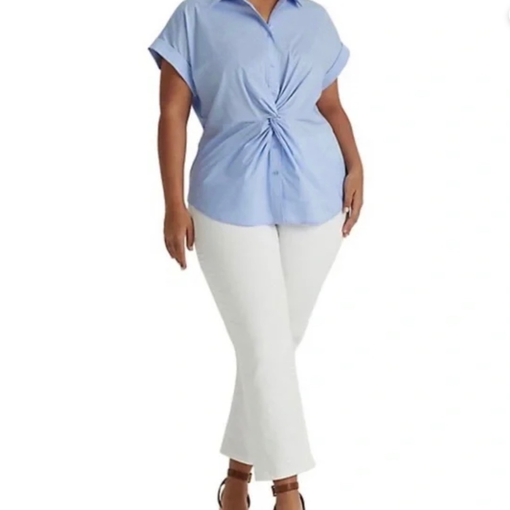 NWT 💙 PLUS 2X Ralph Lauren Cotton blend Short Sleeve Shirt Pebble Blue